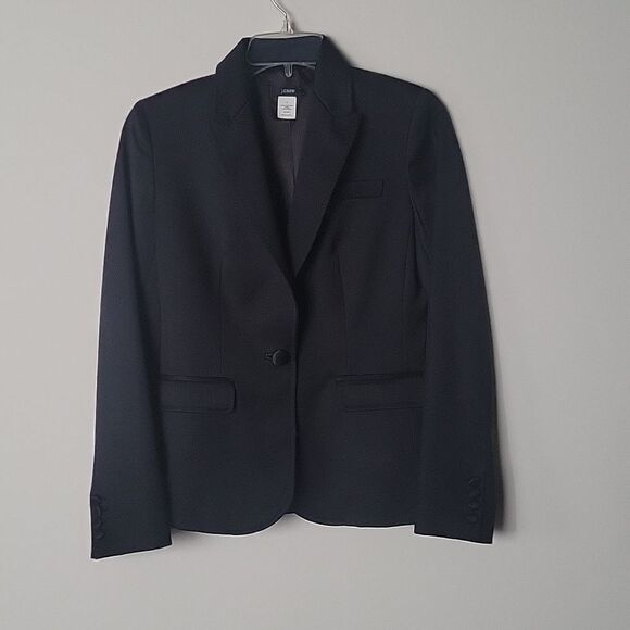 NEW J Crew SZ 2 Wool Black Blazer Jacket Academia Office Preppy VTG Y2K Tuxedo - Picture 2 of 15